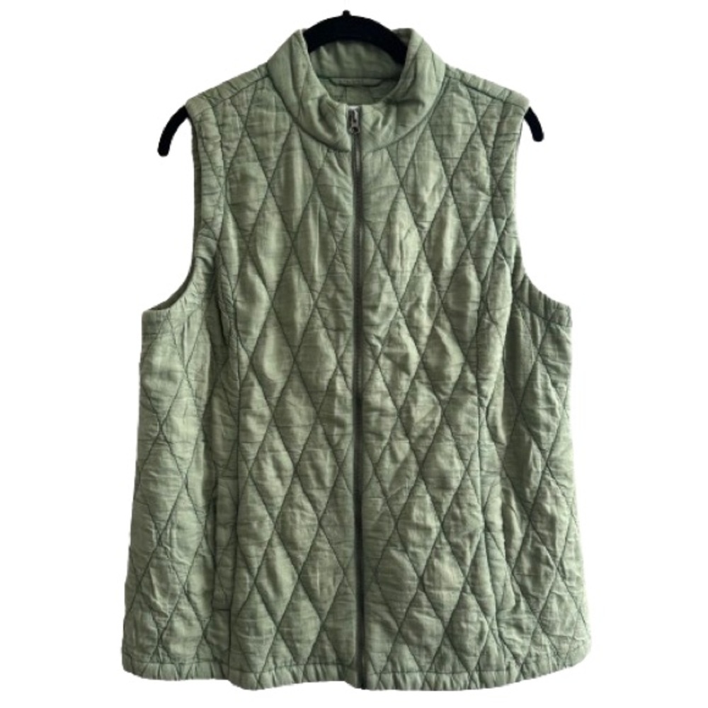 J. Jill Heritage Diamond Light Green Quilted Vest Sleeveless Lightweight Spring